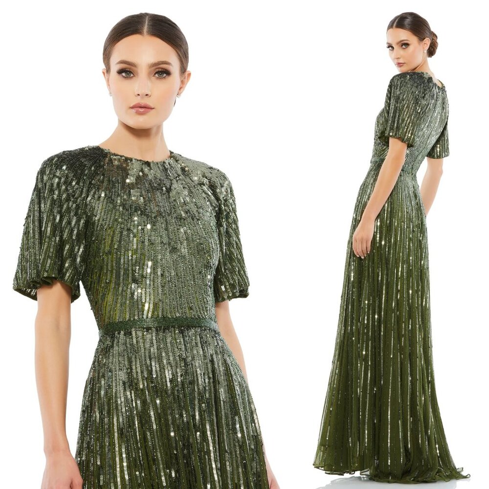 MAC DUGGAL | SHORT SLEEVE OMBRE SEQUINED EVENING GOWN 4913